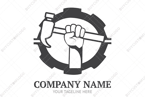 hand, hammer and sprocket logo