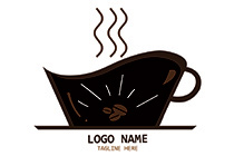 huge dark coffee cup with fumes and beans logo