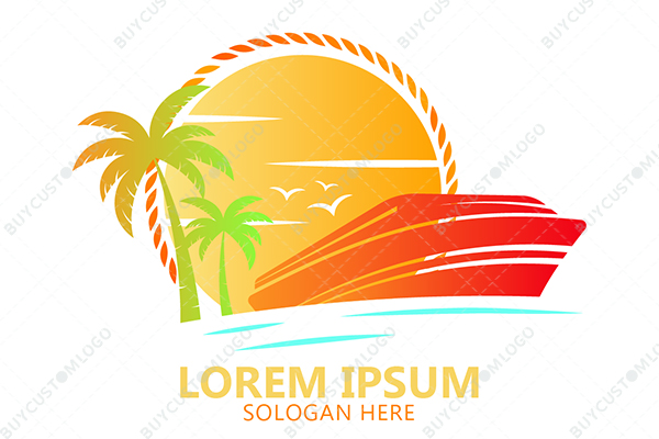 Cruise Ship With Palm Tress and Horizon Logo