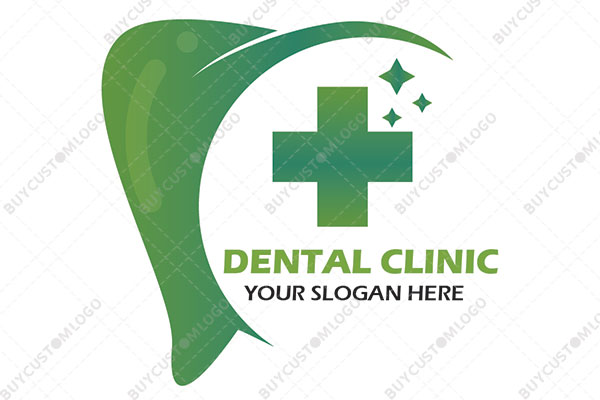 crescent moon and red cross sparkling tooth logo