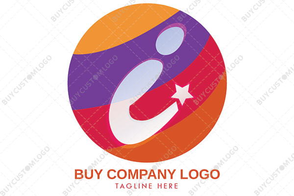 abstract person letter i, c or u with a star in a seal logo