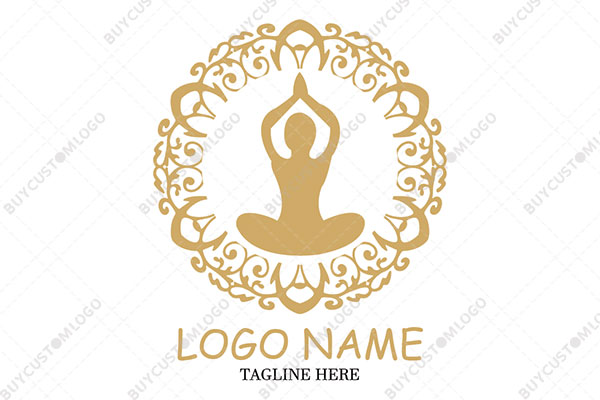 parvatasana in a patterned round seal logo