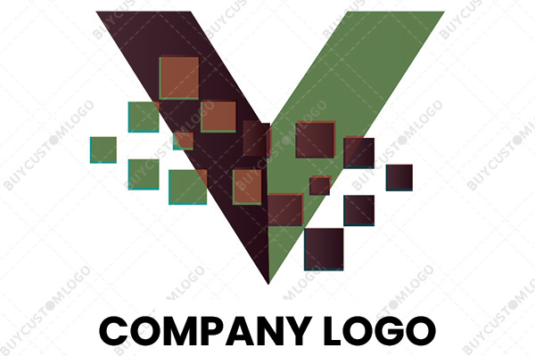 v letter organic media logo