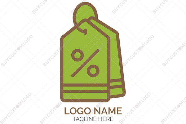 brown and green percentage price tags logo