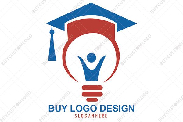 bulb abstract person with square graduation hat logo