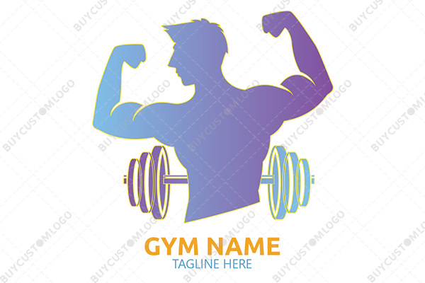 bodybuilder and barbell logo