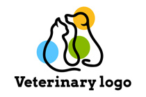 continuous line cat and dog with colourful circles logo