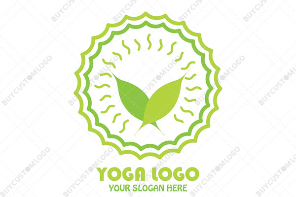 leaves and wavy rays in a zig zag line circle logo