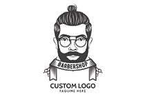 A Man Face with Barber Shop Logo Underneath Logo