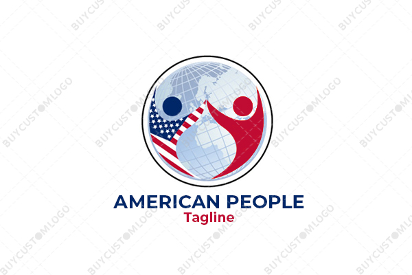 abstract persons holding hands in a globe logo
