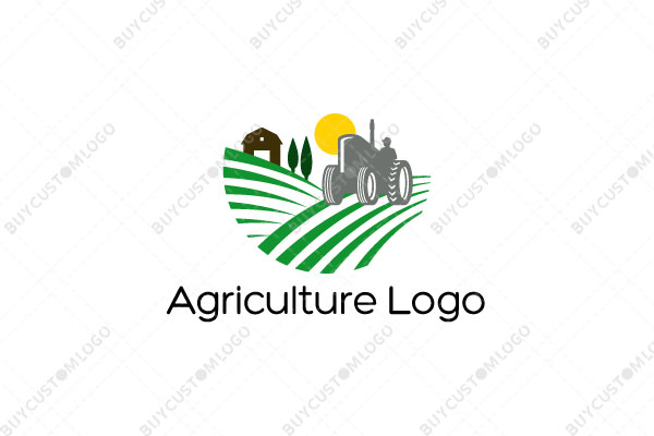 farmer on a tractor in fields logo