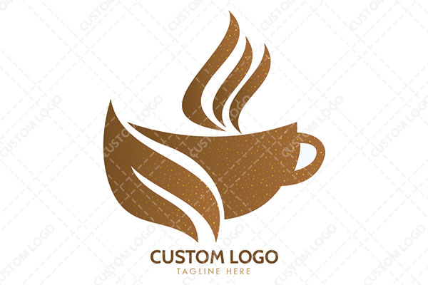 Tea Cup with Curves Forming a Leaf and Steam Logo