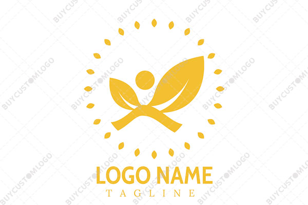 hill and leaves abstract person sun themed logo