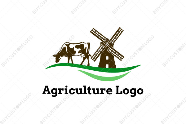 windmill and cow on an abstract field logo