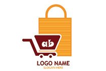 shopping cart and bag with letters a and b logo