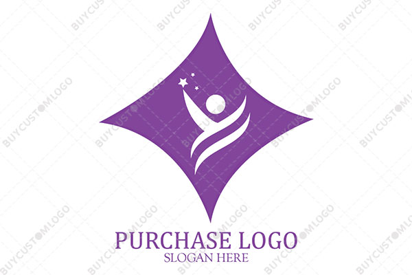 abstract person and stars in a four pointed diamond logo