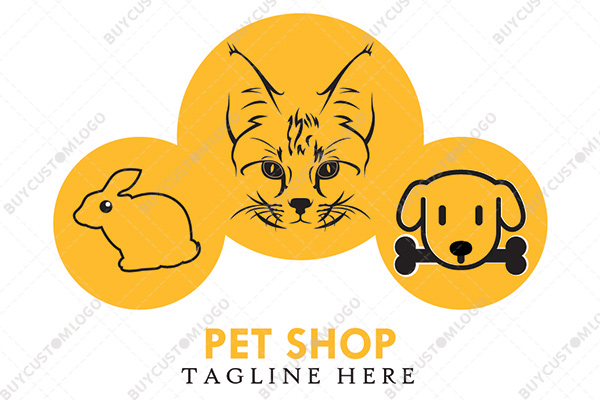 bunny, cat and dog black and yellow logo