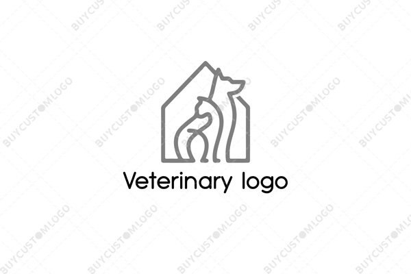 cat and dog in a hut linework logo
