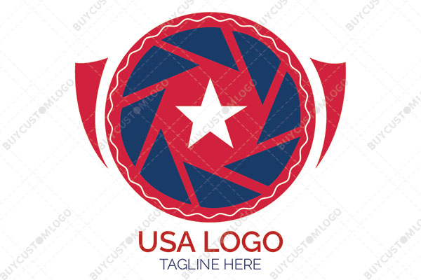 shutter with a star red, blue and white logo