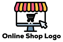 surprised mascot store front shopping cart logo