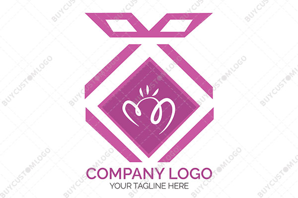 happy person in a gift box with a ribbon logo