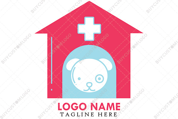 happy puppy in a medical hut logo