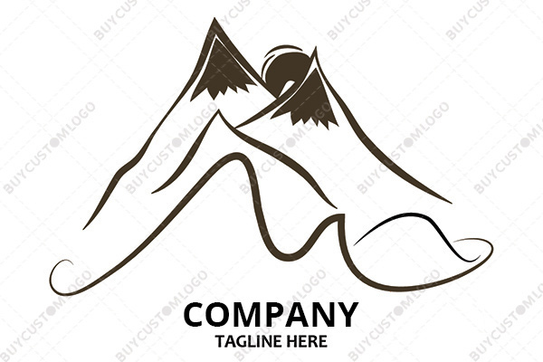 mountains, hills and sun sketch logo