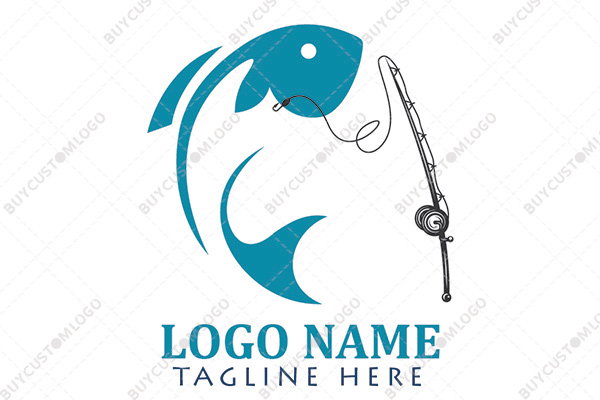 abstract fish and fishing rod logo