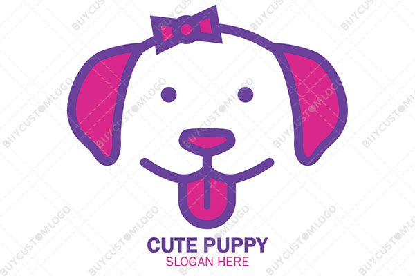 playful britanny dog with a bow logo