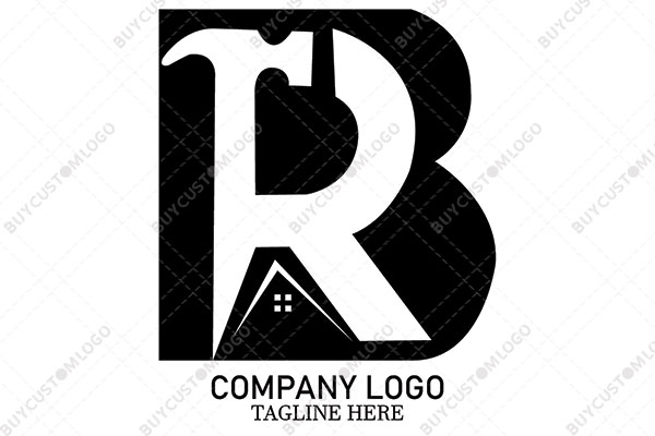letters b and r with hammer and hut night themed logo