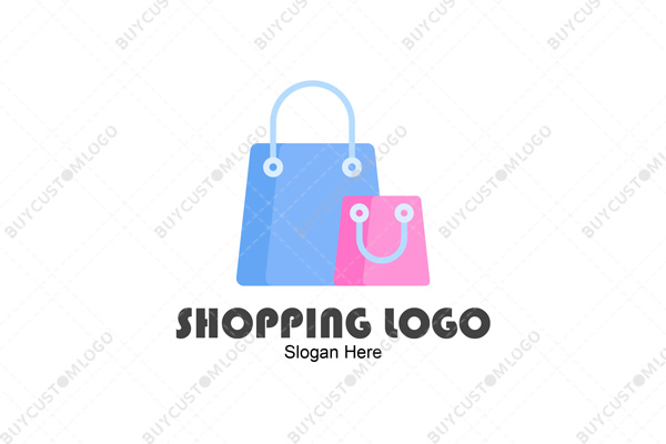 pink and blue shopping bags mascot logo