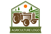 tractor on a farm land in a semi hexagon seal logo
