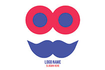 blue and pink moustache mascot logo