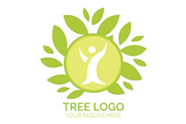 abstract person tree in a seal and leaves logo