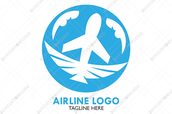 aeroplane with wings in a round seal logo