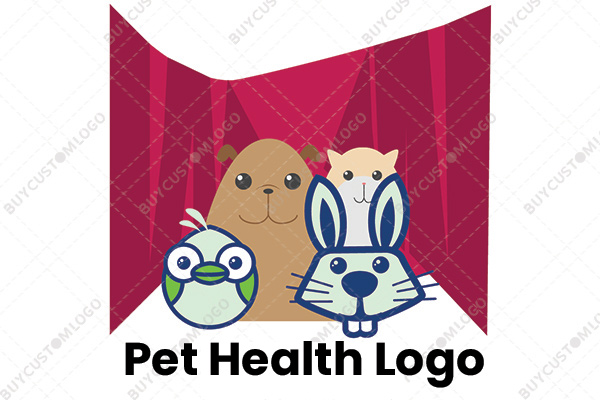 happy seal, parrot, rabbit and cat logo