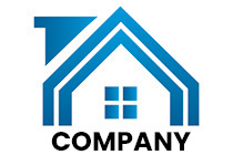minimalistic blue hut with chimney logo