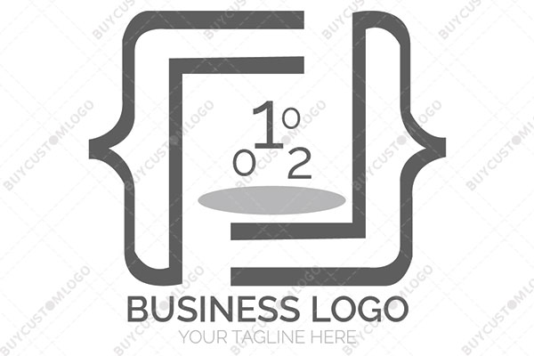 binary code in a curly bracket frame logo