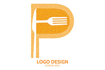 Yellow Abstract with a Knife and Folk Forming the Alphabet P Logo