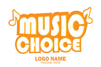 MUSIC CHOICE typography with crotchets fiery logo