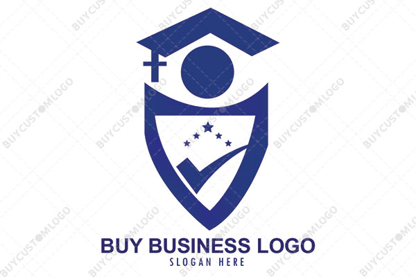 Abstract of a Shield and Above it Consists of a Mortarboard Logo