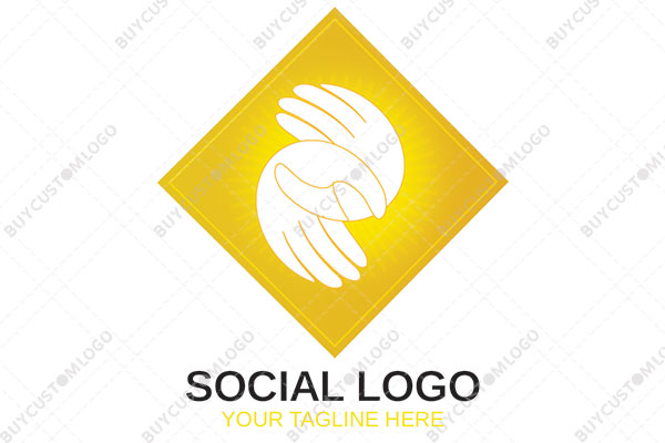 joined hands in a rhombus logo