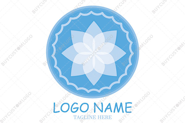 flower and wavy line circle in a round seal logo