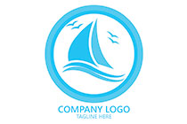 sailing boat and abstract birds in a circle logo