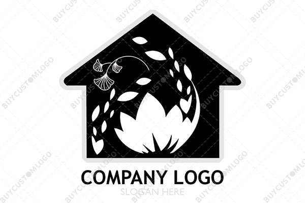 lotus, leaves and stems in a hut logo