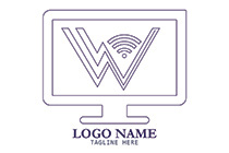 monoline w letter wifi icon in screen logo