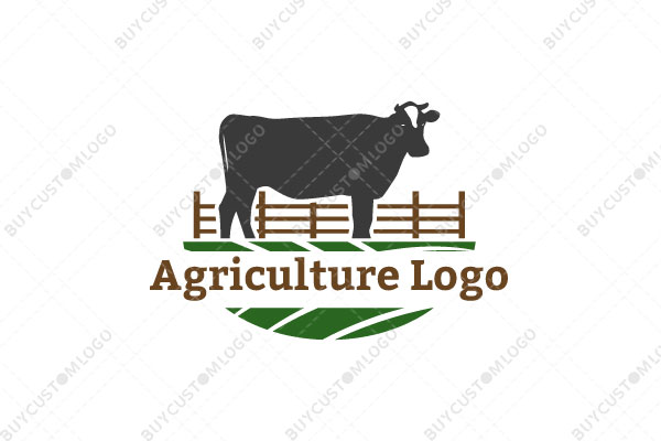 cow, agricultural fencing and grassland logo