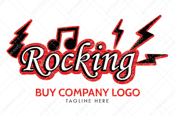 Rocking with Music Symbol and Lightning Bolts Logo