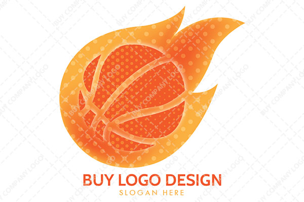Basket Ball Covered in Fire Logo