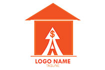growth arrow and dollar symbol in an abstract hut logo